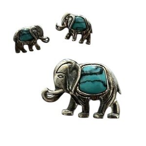 Elephant Pendant & Earrings Set Imitation Turquoise